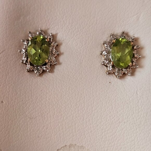 Peridot, Diamond and 10K Gold Stud Earrings - Picture 7 of 7